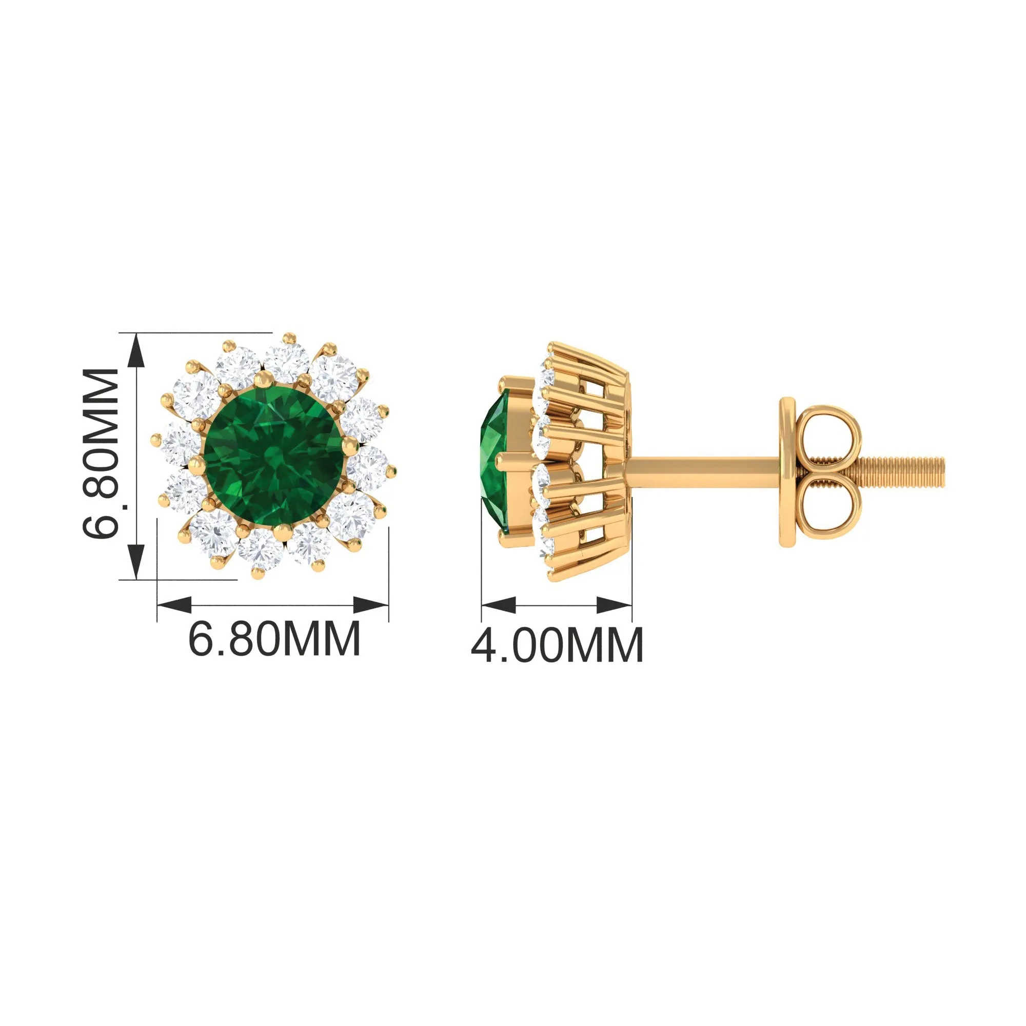 1 CT Certified Created Emerald and Diamond Halo Stud Earrings