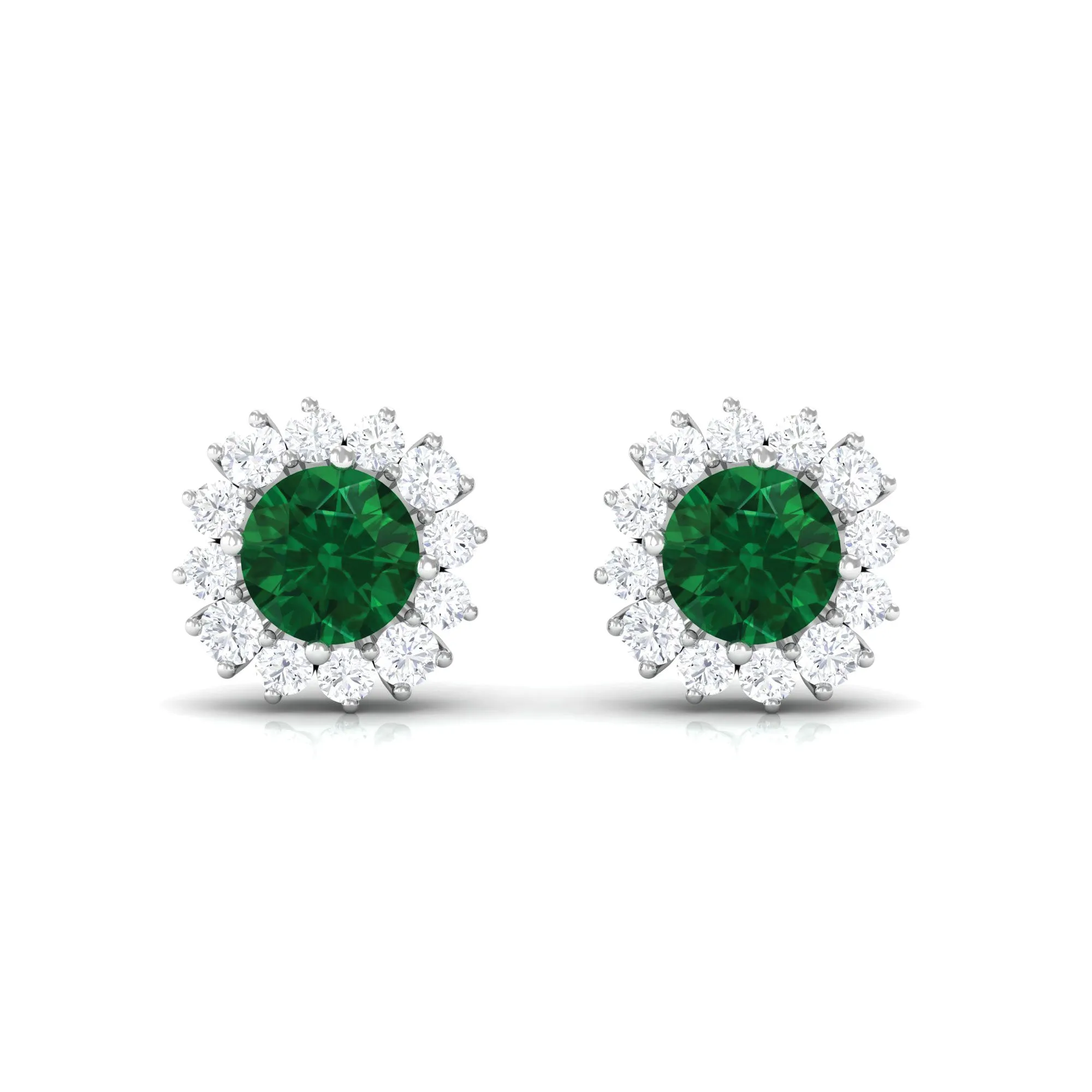 1 CT Certified Created Emerald and Diamond Halo Stud Earrings