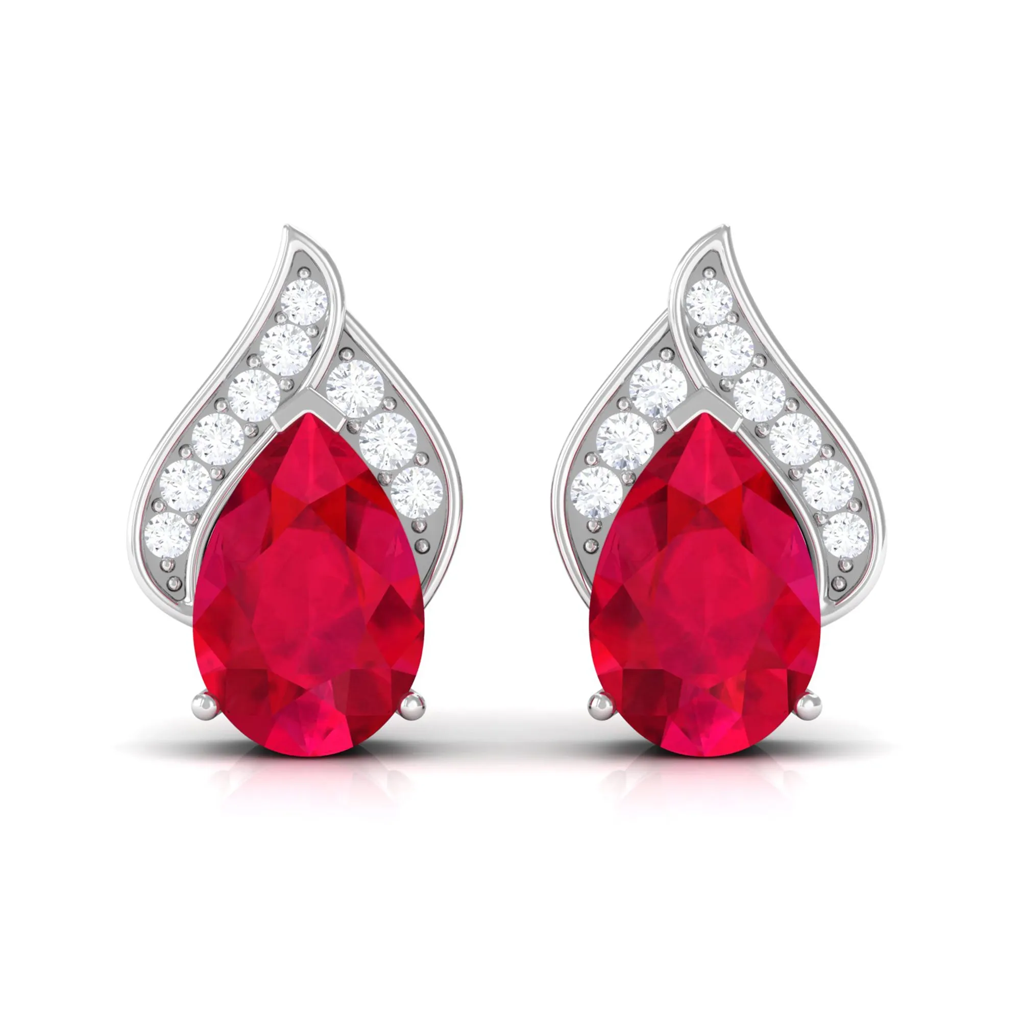 1 CT Teardrop Stud Earrings with Lab Grown Ruby and Diamond