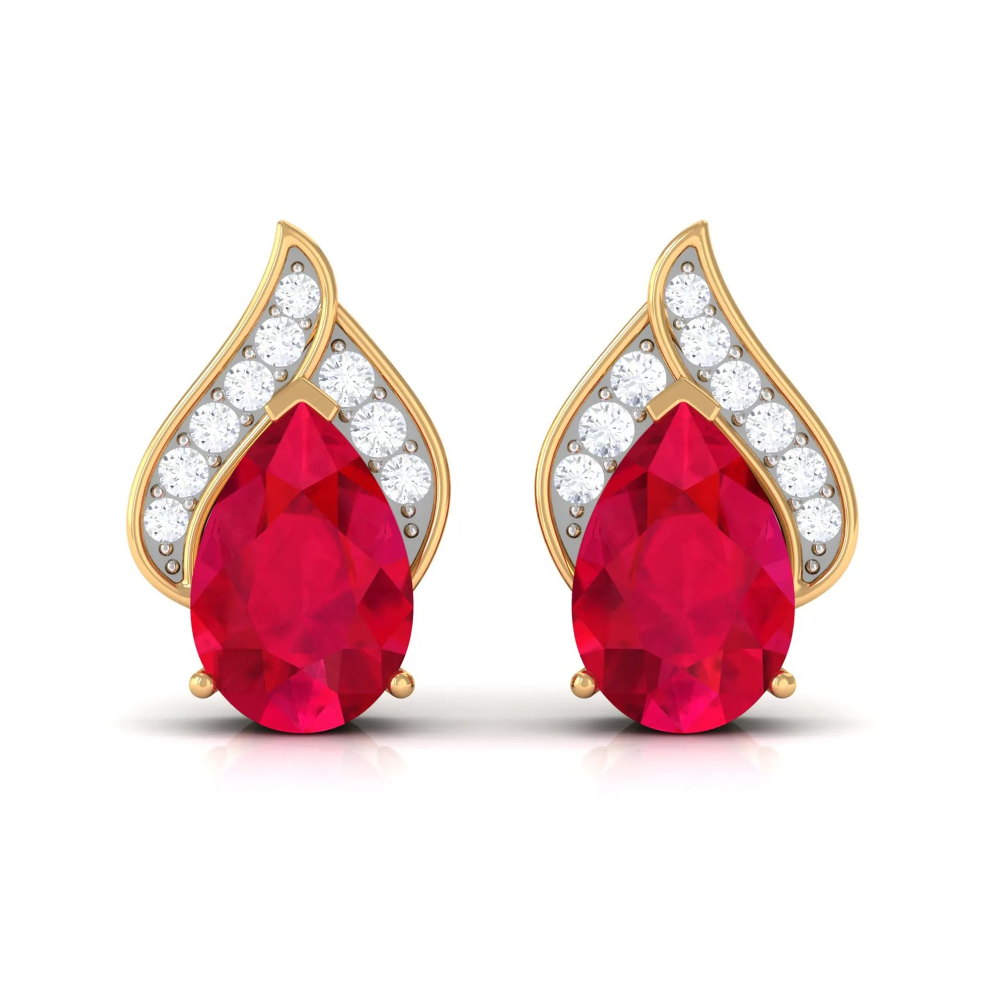 1 CT Teardrop Stud Earrings with Lab Grown Ruby and Diamond