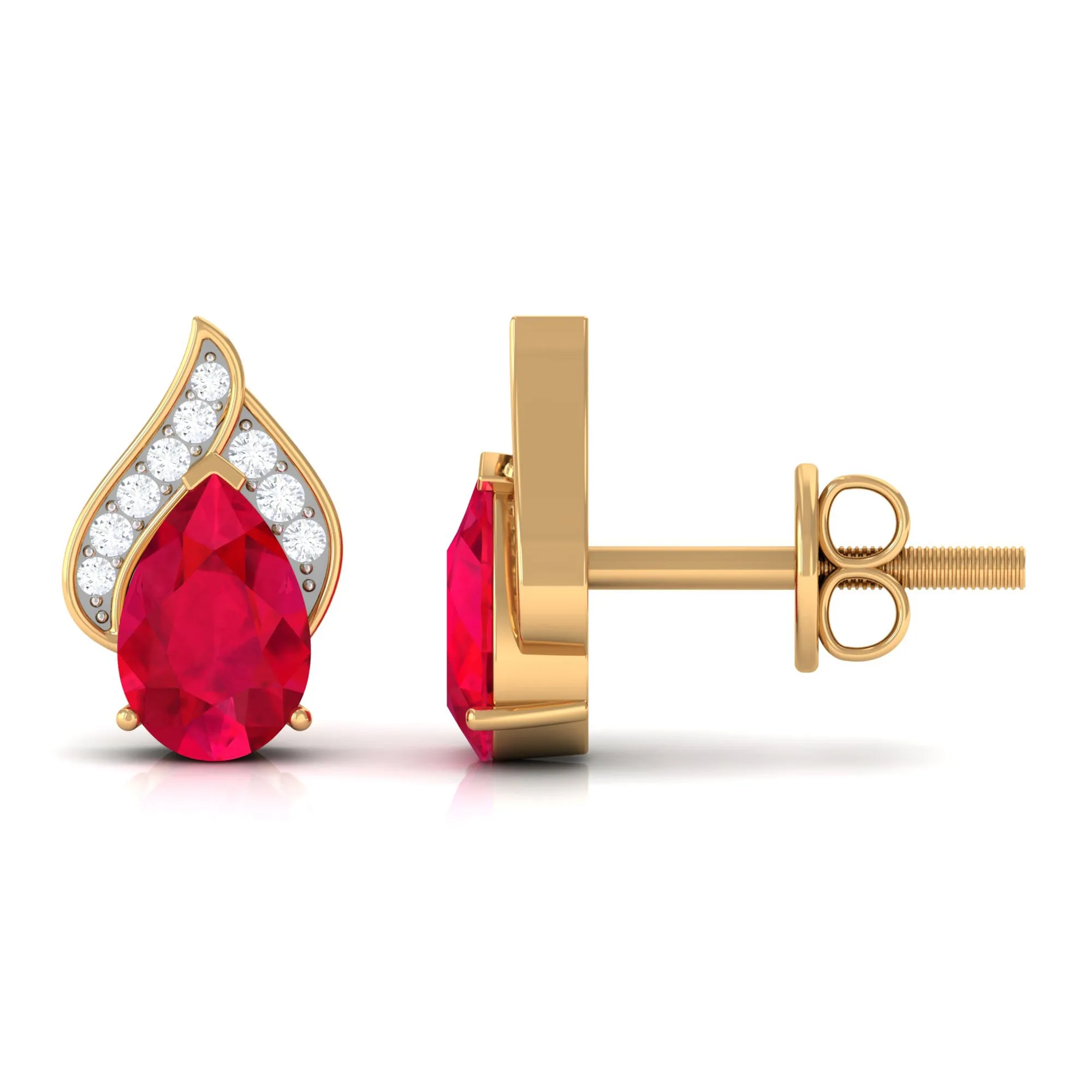 1 CT Teardrop Stud Earrings with Lab Grown Ruby and Diamond