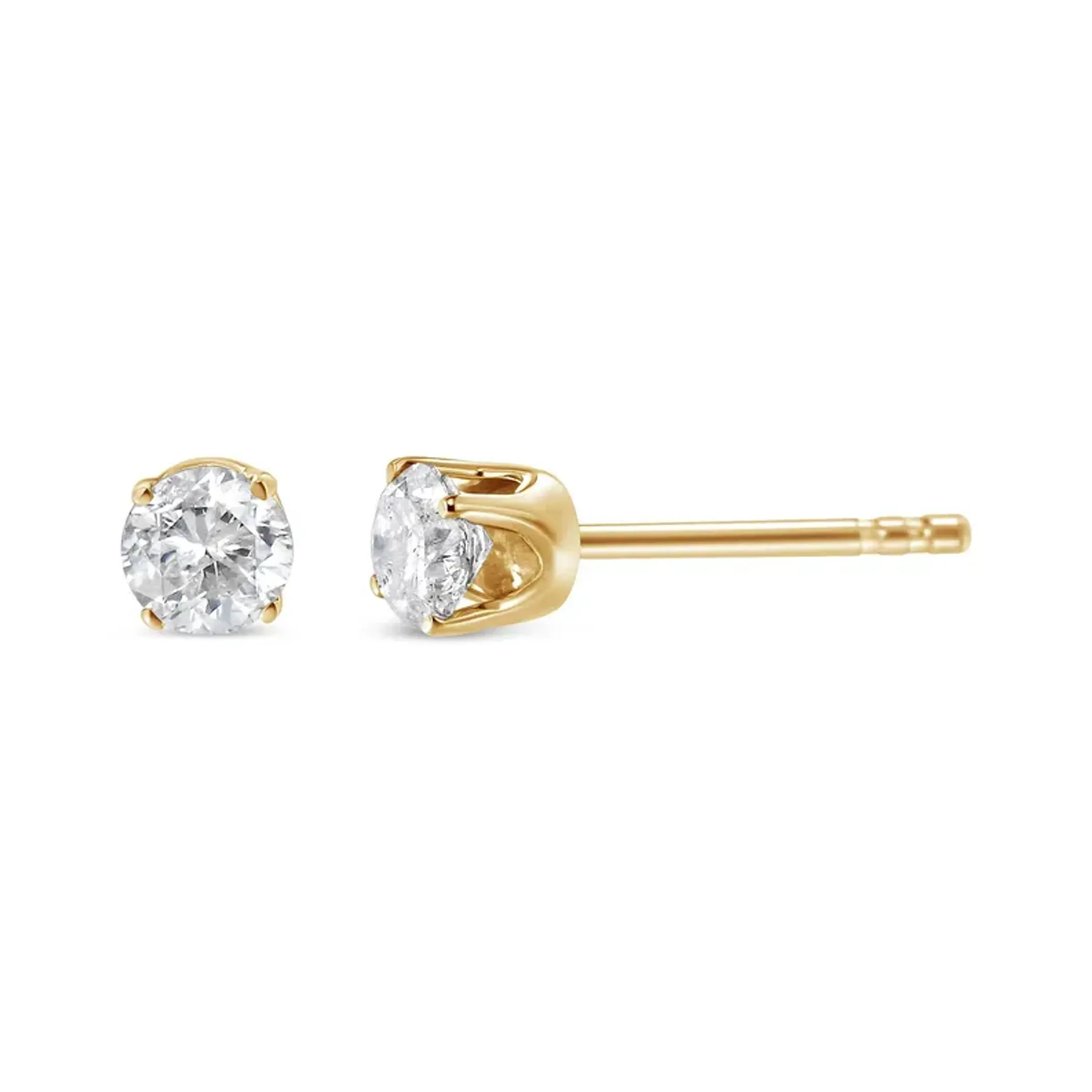 10K Yellow Gold 1/5 Cttw Round Brilliant-Cut Near Colorless Diamond Classic 4-Prong Stud Earrings (J-K Color, I1-I2 Clarity)