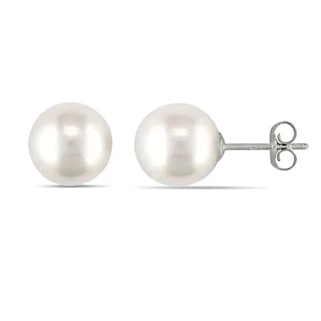 14K White Gold 7mm White Pearl Round Stud Earrings