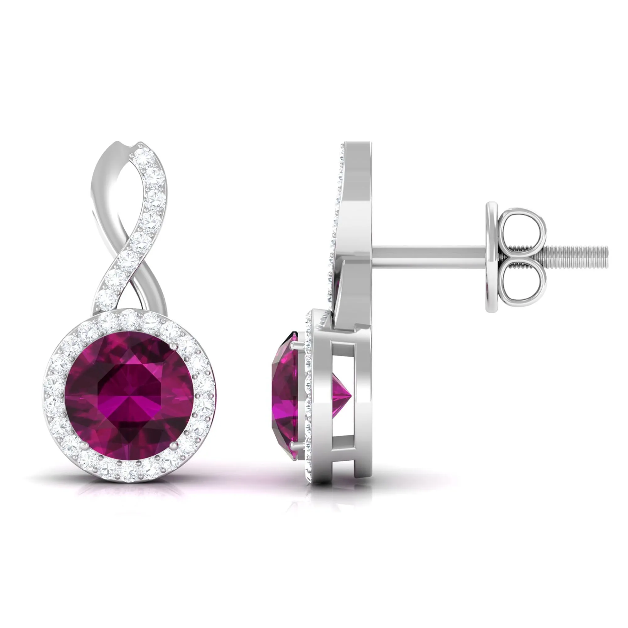 1.50 CT Minimal Rhodolite and Diamond Infinity Stud Earrings