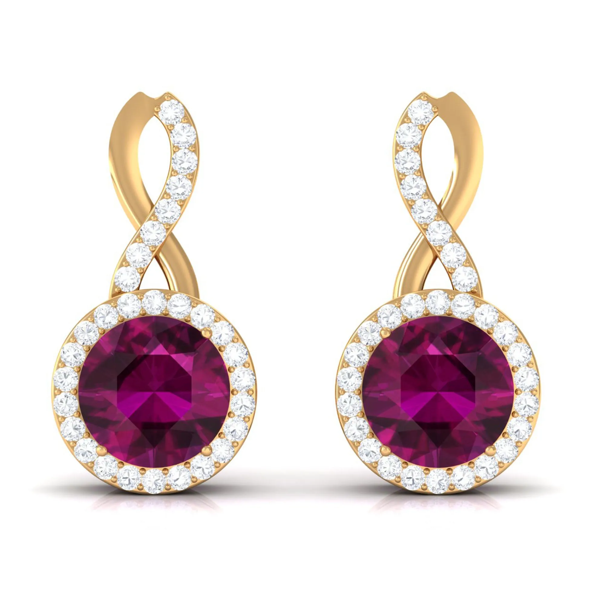 1.50 CT Minimal Rhodolite and Diamond Infinity Stud Earrings