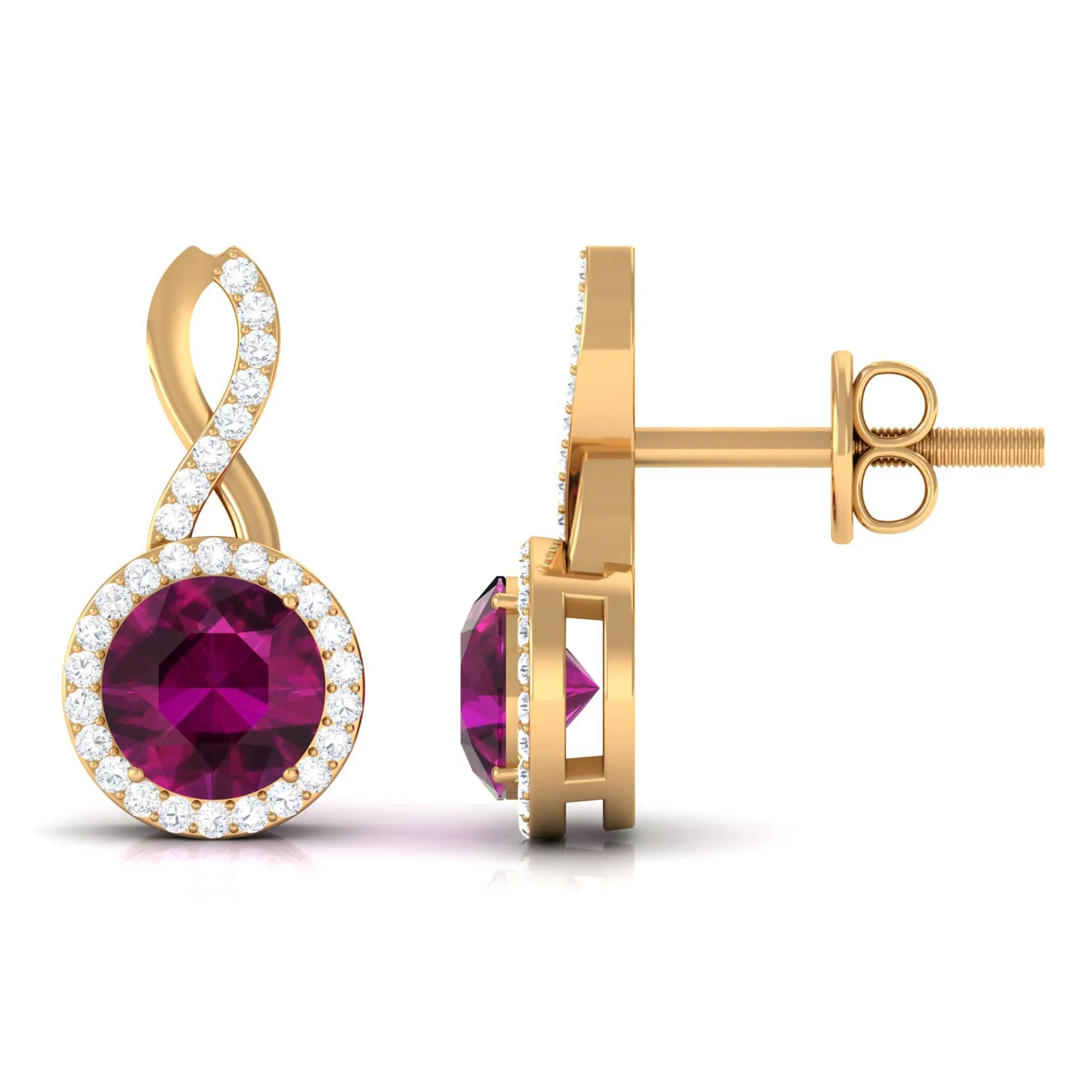 1.50 CT Minimal Rhodolite and Diamond Infinity Stud Earrings