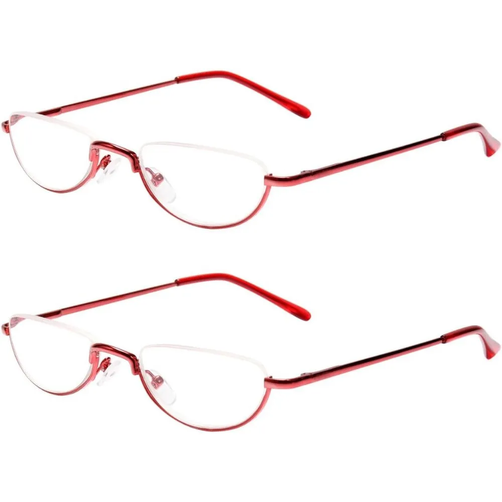 2 Pack Half Moon Reading Glasses丨Flat Top Metal Readers with Spring Hinge A1013