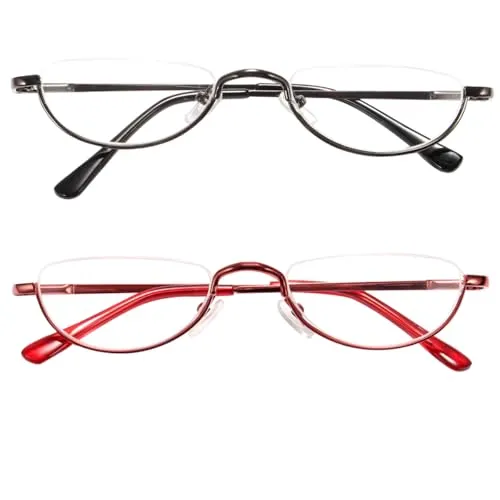 2 Pack Half Moon Reading Glasses丨Flat Top Metal Readers with Spring Hinge A1013