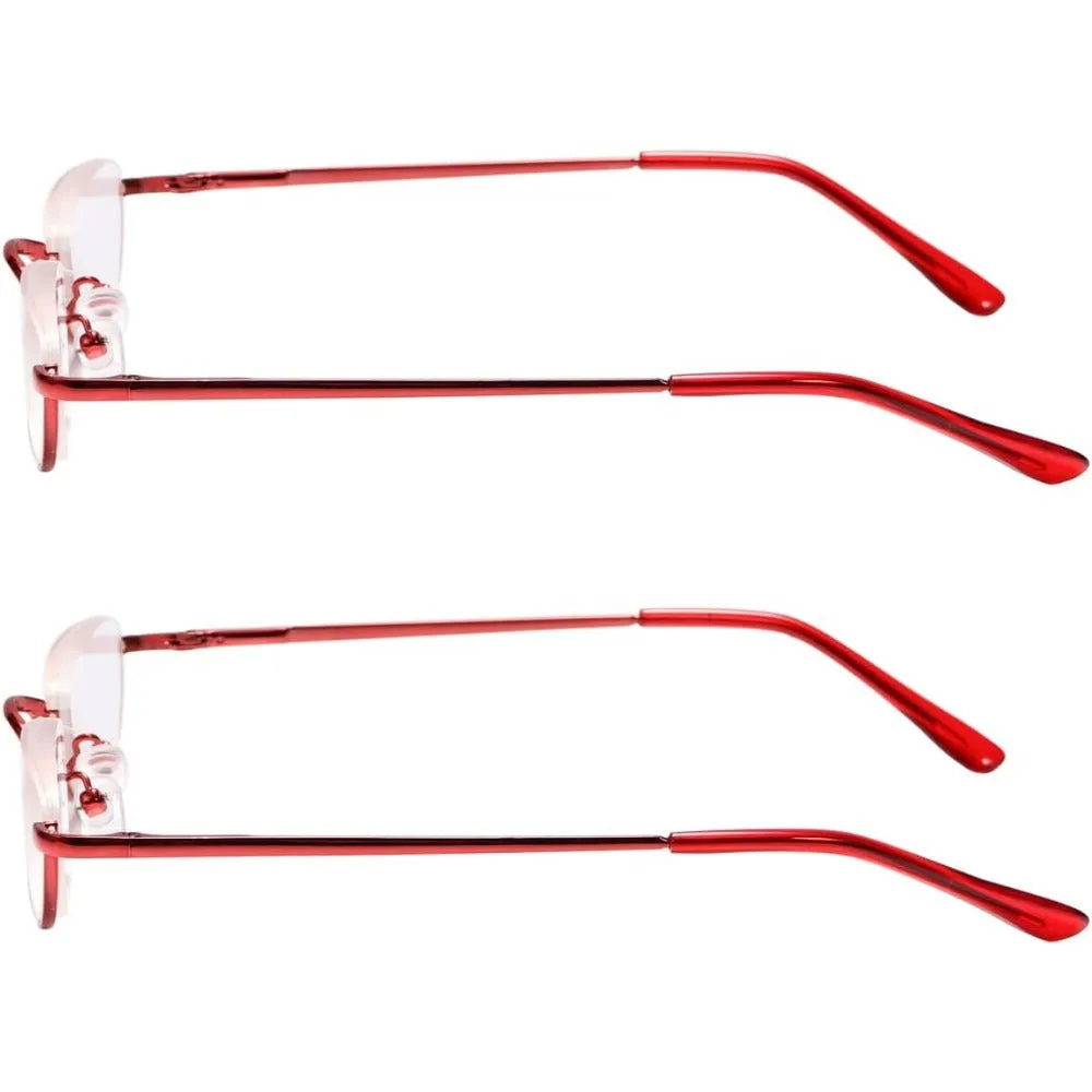 2 Pack Half Moon Reading Glasses丨Flat Top Metal Readers with Spring Hinge A1013