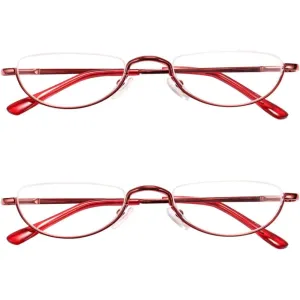 2 Pack Half Moon Reading Glasses丨Flat Top Metal Readers with Spring Hinge A1013