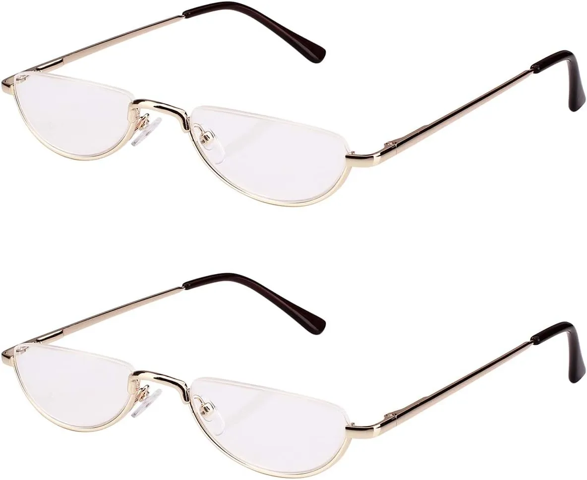 2 Pack Half Moon Reading Glasses丨Flat Top Metal Readers with Spring Hinge A1013