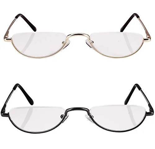 2 Pack Half Moon Reading Glasses丨Flat Top Metal Readers with Spring Hinge A1013