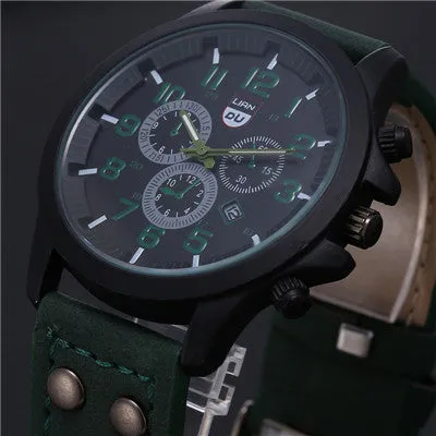 2016 New Business Quartz watch Men sport Military Watches Men Corium Leather Strap army wristwatch clock hours Complete Calendar