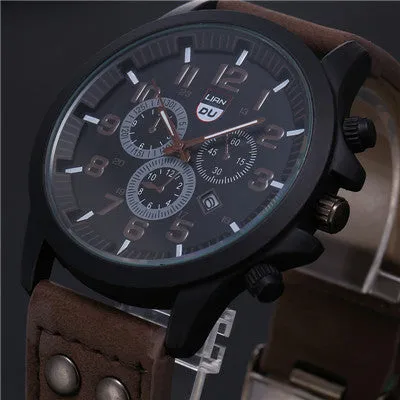 2016 New Business Quartz watch Men sport Military Watches Men Corium Leather Strap army wristwatch clock hours Complete Calendar