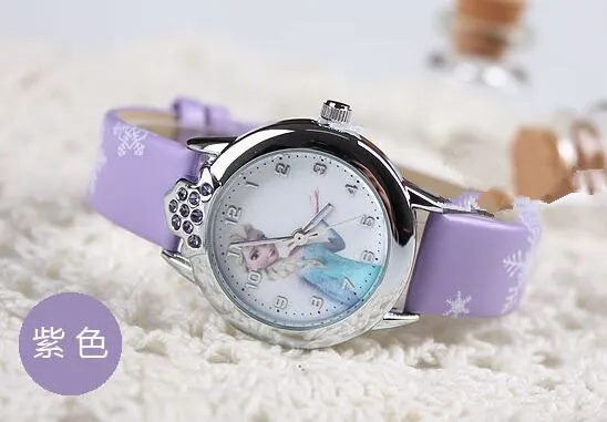 2016 New relojes Cartoon Children Watch Princess Elsa Anna Watches Fashion Kids Cute relogio Leather quartz WristWatch Girl Gift