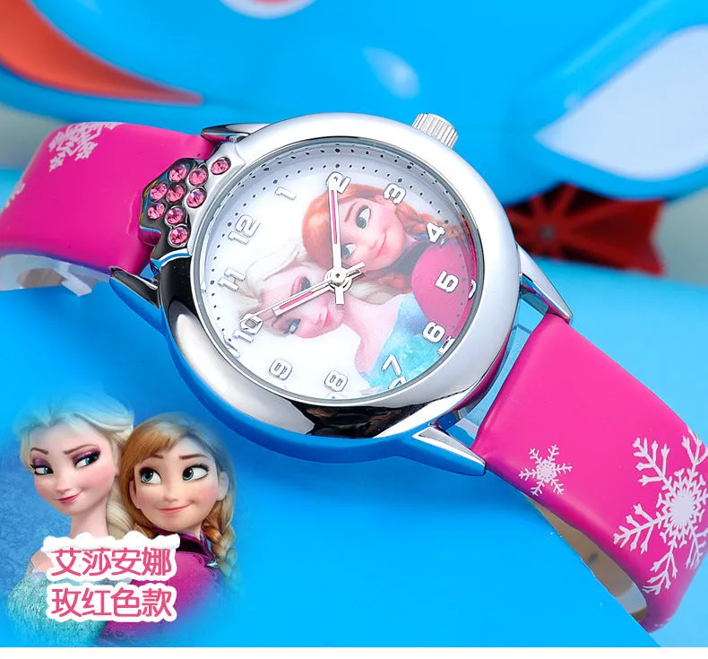 2016 New relojes Cartoon Children Watch Princess Elsa Anna Watches Fashion Kids Cute relogio Leather quartz WristWatch Girl Gift