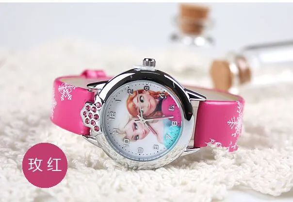 2016 New relojes Cartoon Children Watch Princess Elsa Anna Watches Fashion Kids Cute relogio Leather quartz WristWatch Girl Gift