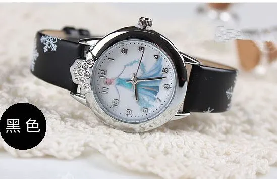 2016 New relojes Cartoon Children Watch Princess Elsa Anna Watches Fashion Kids Cute relogio Leather quartz WristWatch Girl Gift