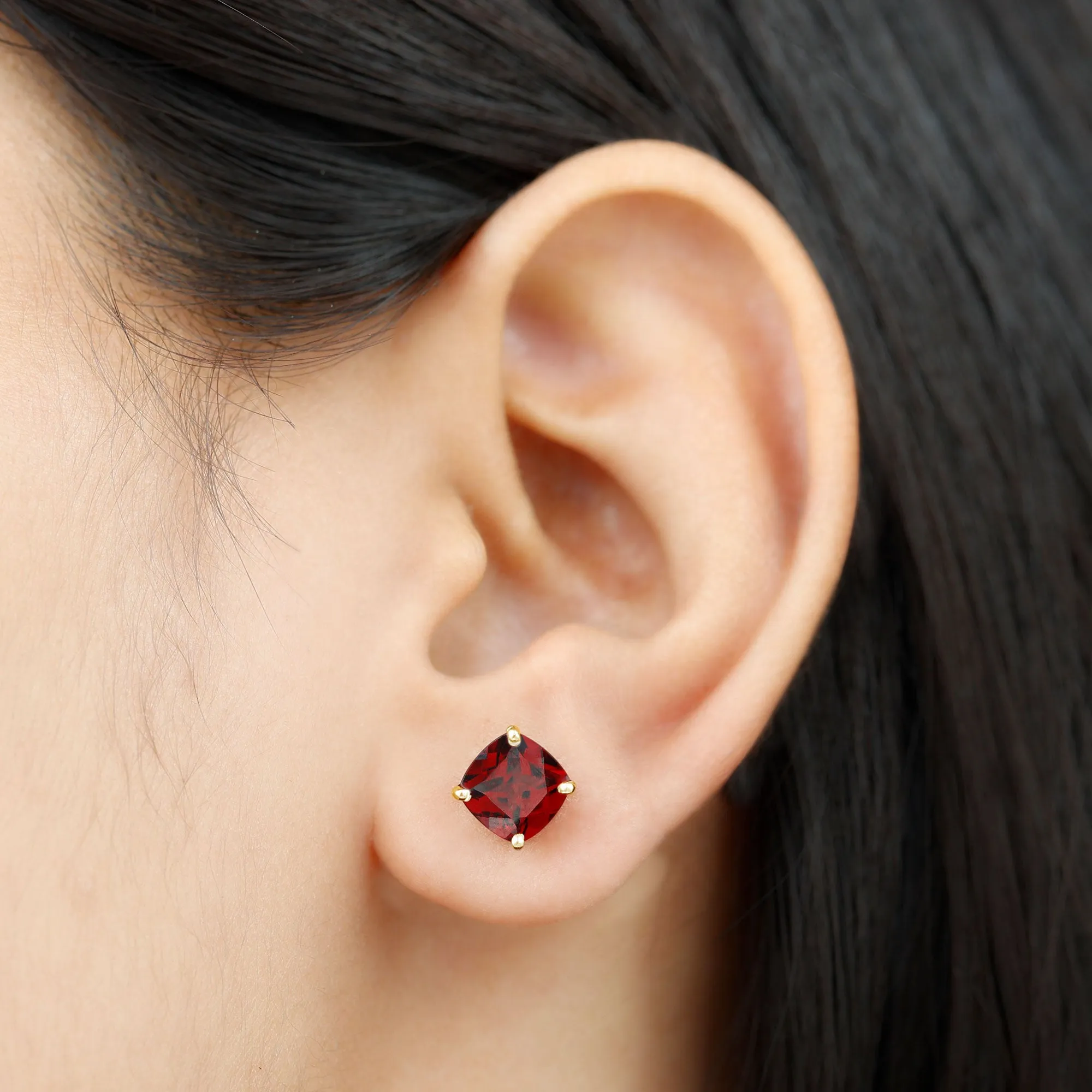 4.25 CT Cushion Cut Garnet Solitaire Stud Earring