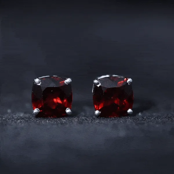 4.25 CT Cushion Cut Garnet Solitaire Stud Earring