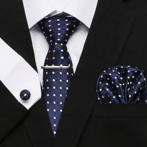 4Pcs Navy Men's Chic Dots Plaid Necktie Set