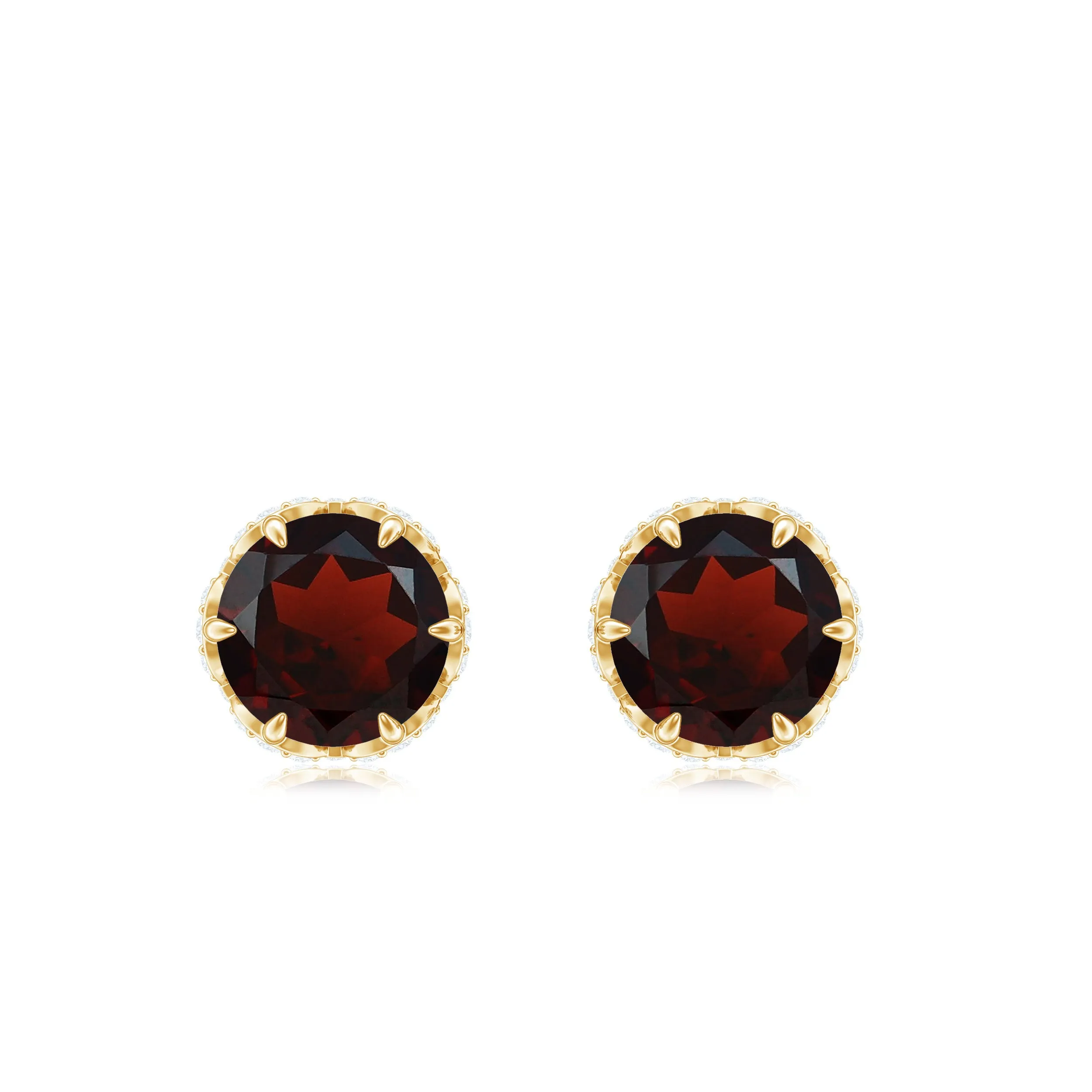 5 MM Garnet Solitaire Stud Earrings with Diamond Accent