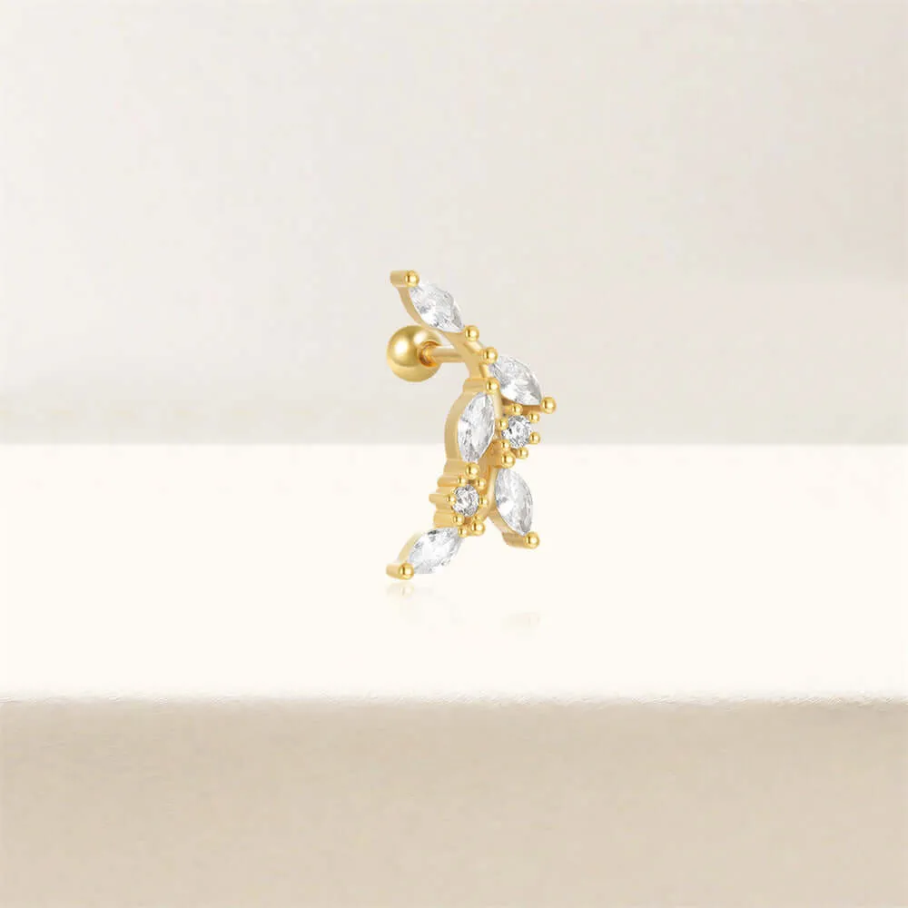 925 Silver Leaf CZ Diamond Ball Back Earrings