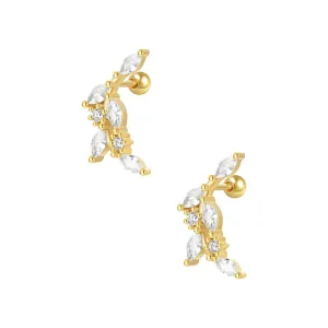 925 Silver Leaf CZ Diamond Ball Back Earrings