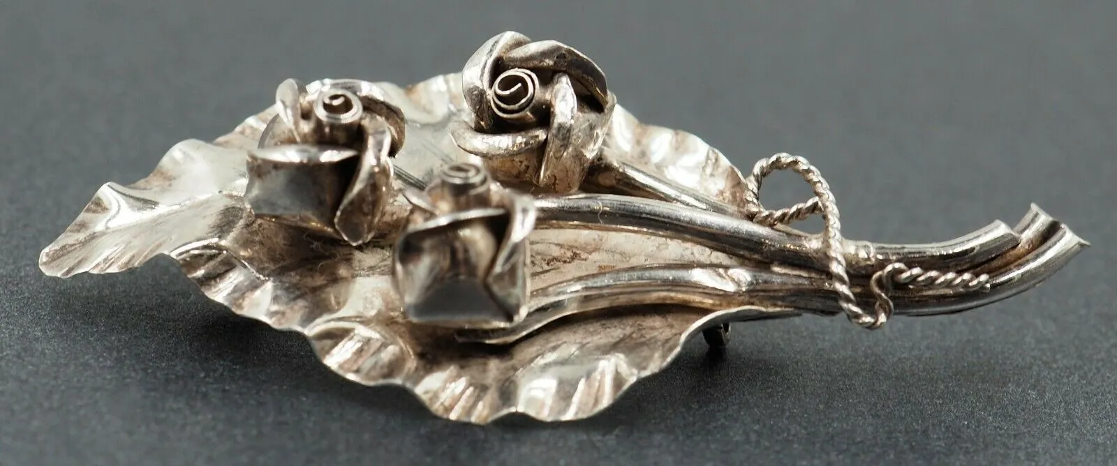 925 Sterling Silver Flower & Leaf  Brooch