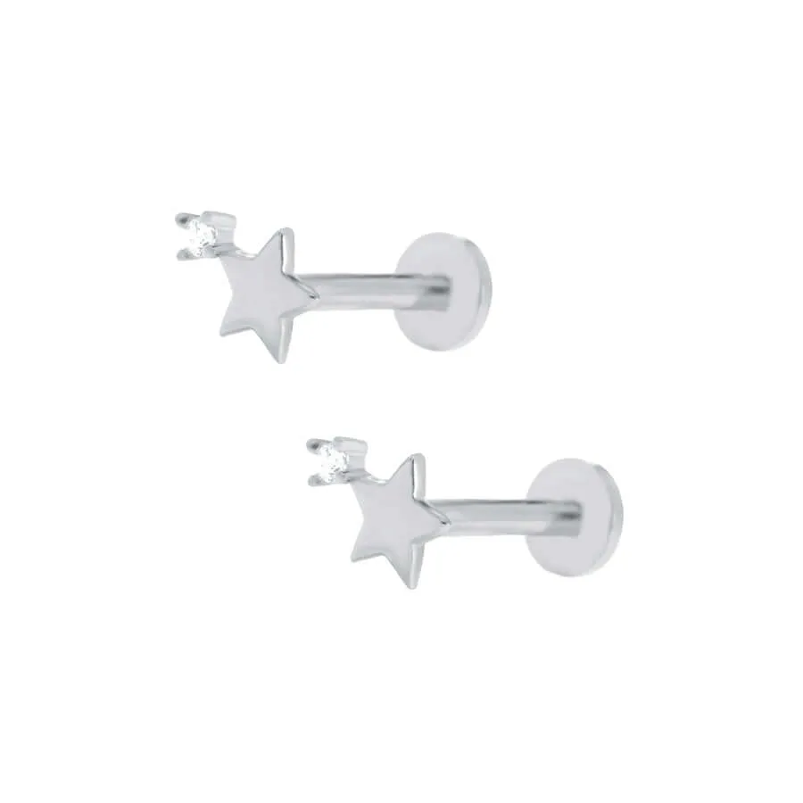 925 Sterling Silver Star Stud Flat Back Earrings