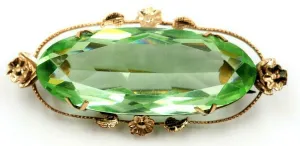 9ct Yellow Gold Green Paste Gemstone Vintage Brooch