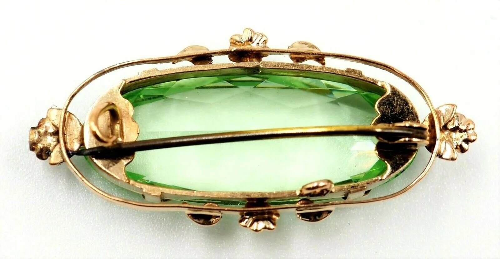 9ct Yellow Gold Green Paste Gemstone Vintage Brooch