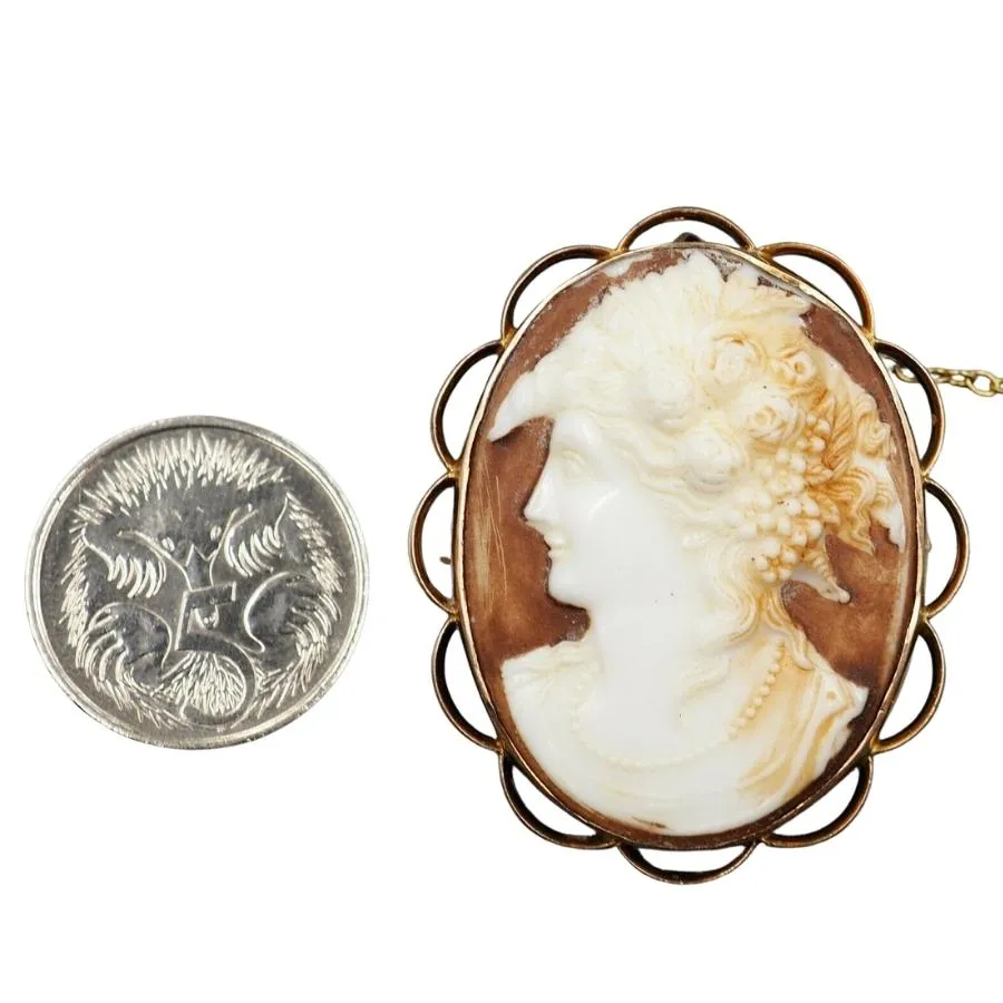 9ct Yellow Gold Plastic Cameo Brooch