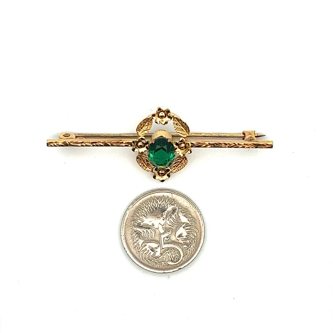 9ct Yellow Gold Single Stone Glass Brooch