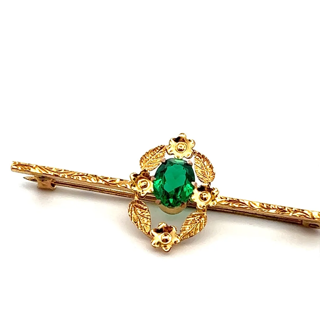 9ct Yellow Gold Single Stone Glass Brooch