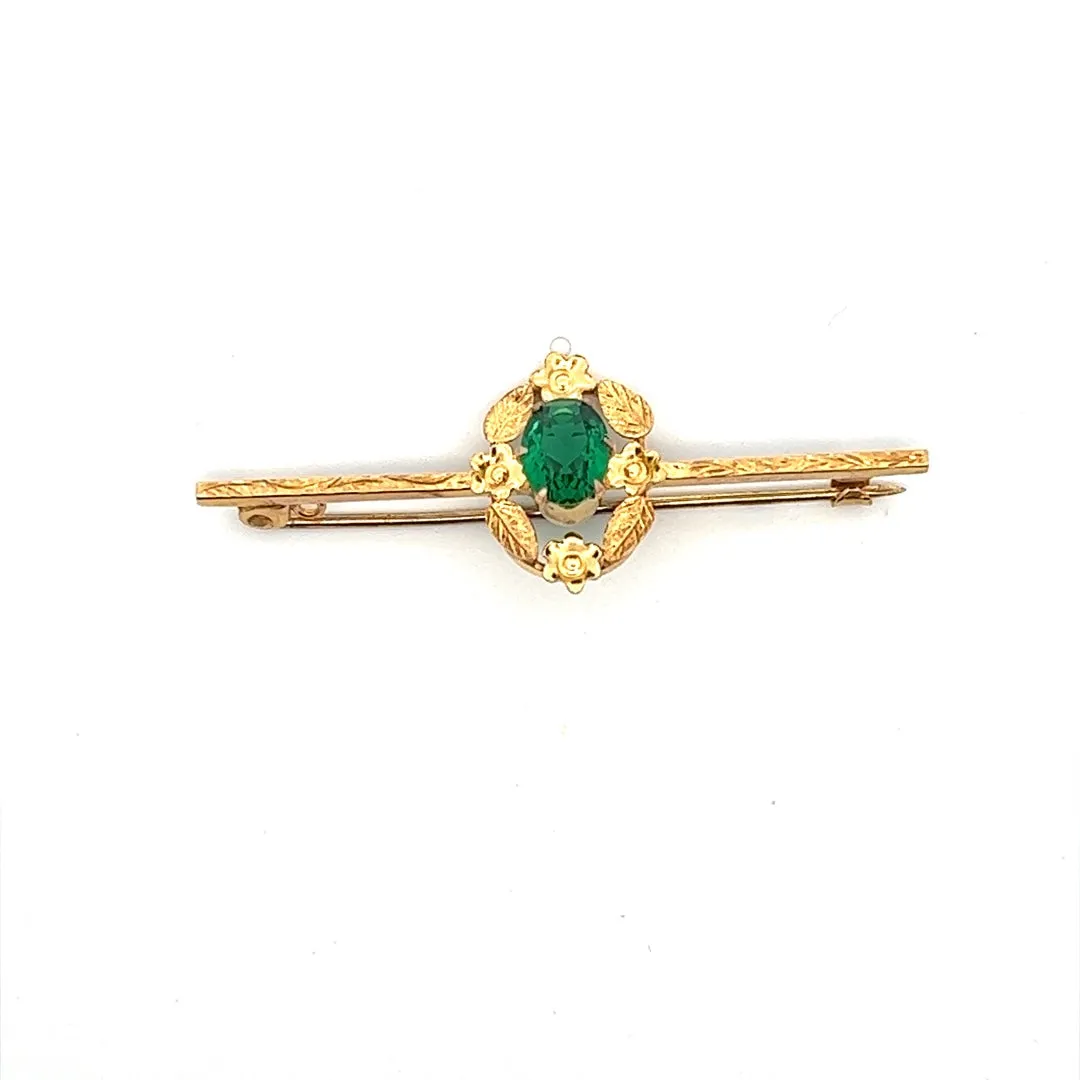 9ct Yellow Gold Single Stone Glass Brooch