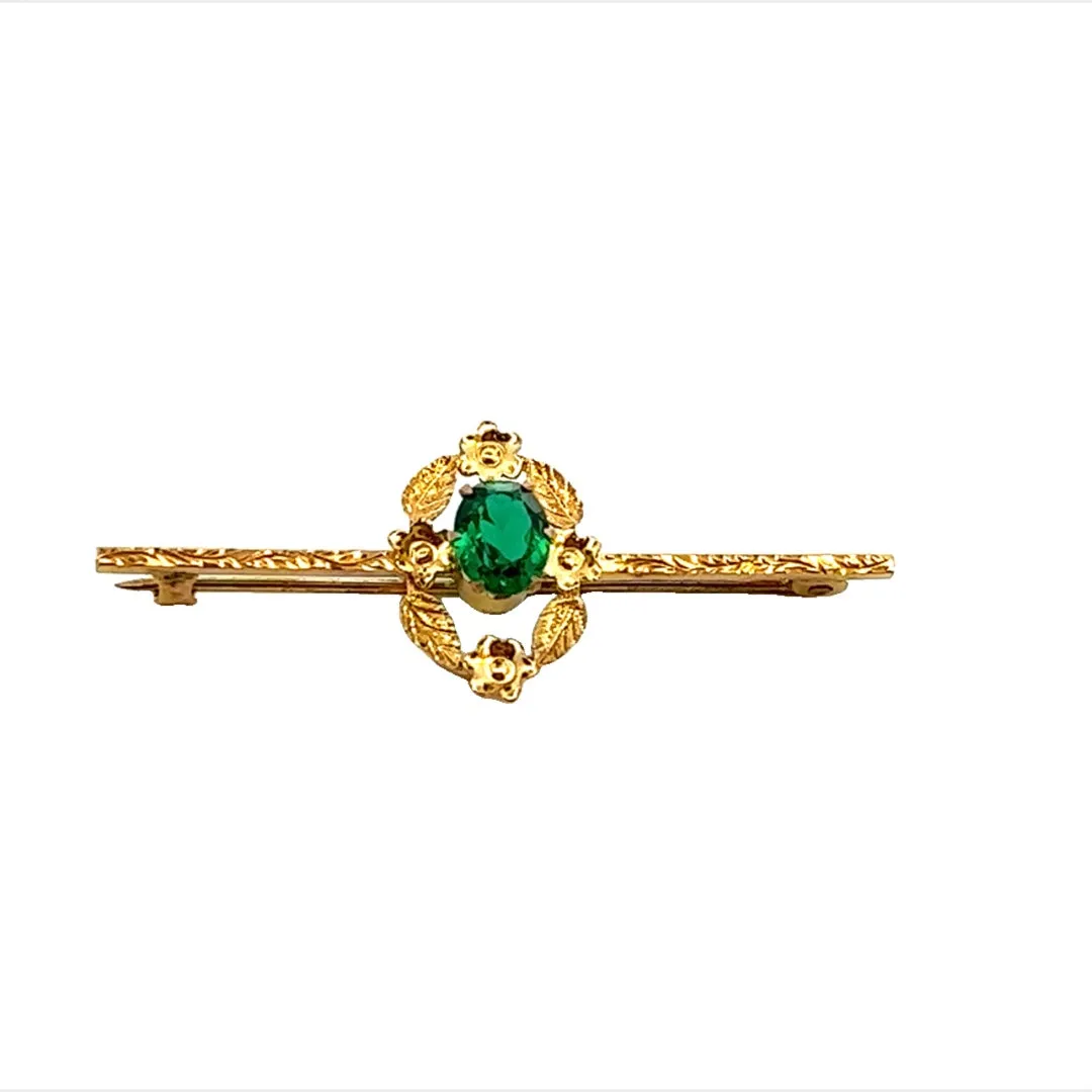 9ct Yellow Gold Single Stone Glass Brooch