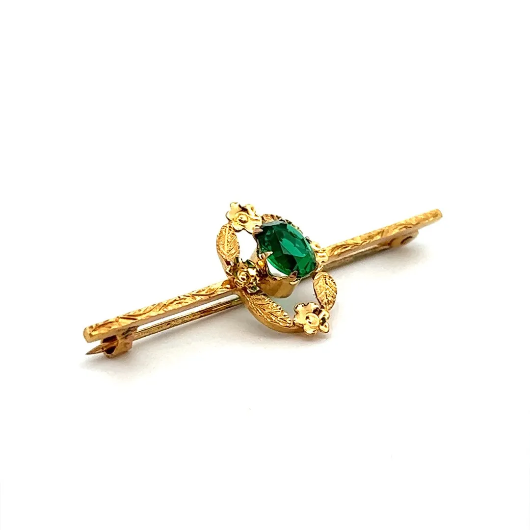 9ct Yellow Gold Single Stone Glass Brooch