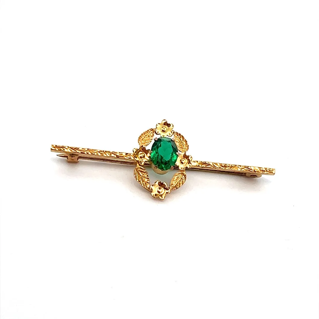 9ct Yellow Gold Single Stone Glass Brooch