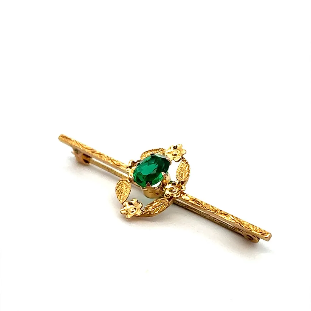 9ct Yellow Gold Single Stone Glass Brooch