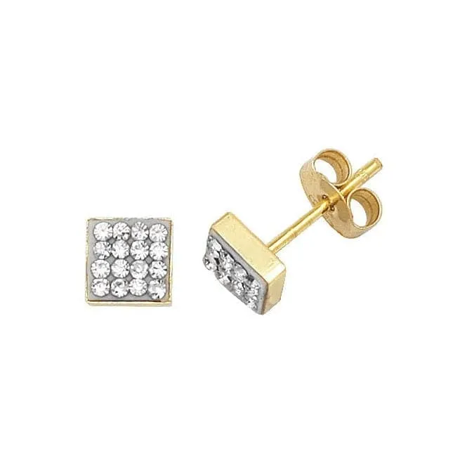 9ct Yellow Gold Sqr Zirconia Stud Earrings  ES314