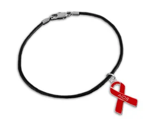 AIDS Awareness Ribbon Leather Cord Bracelets