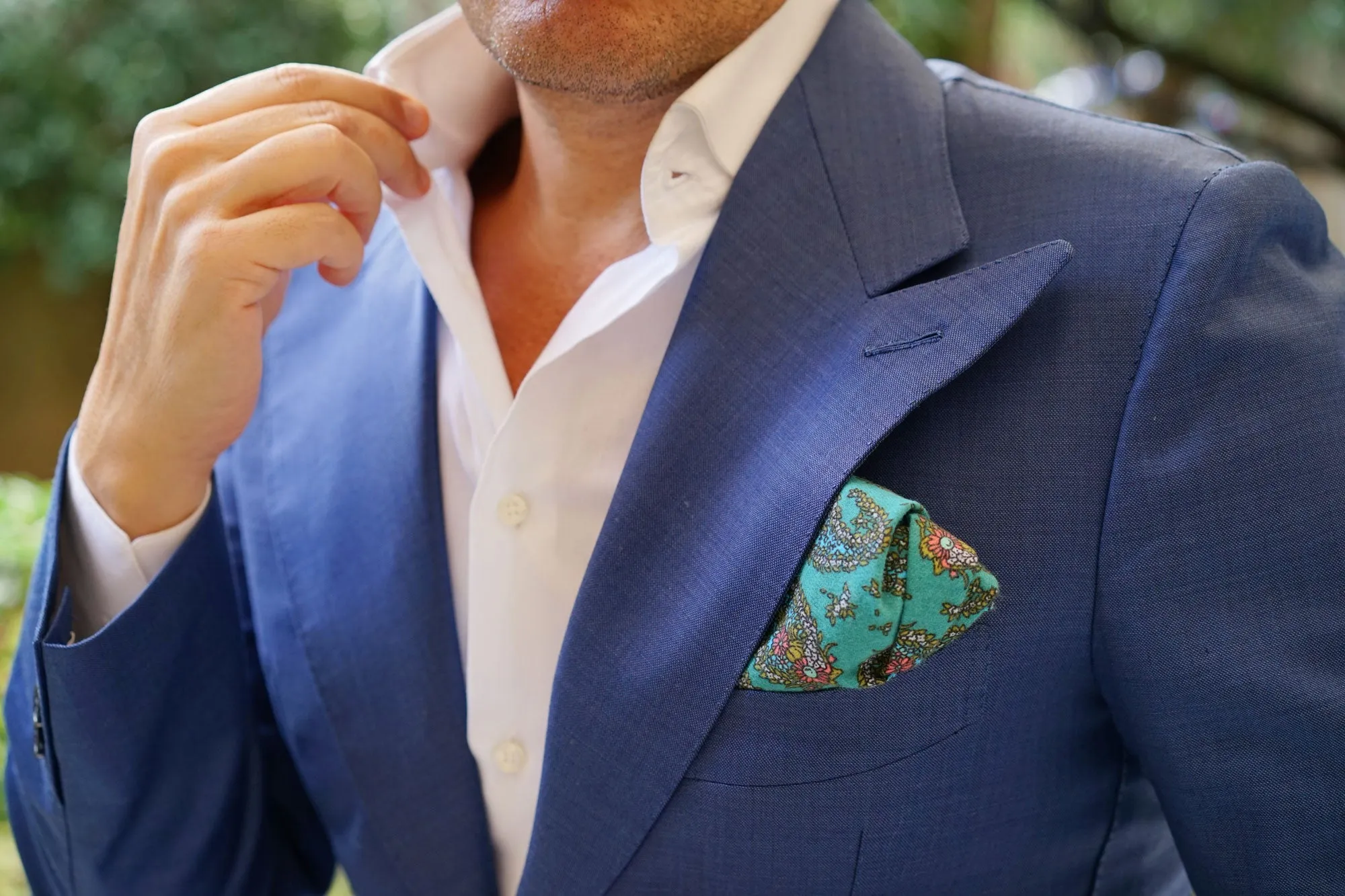 Amer Fort Teal Paisley Pocket Square