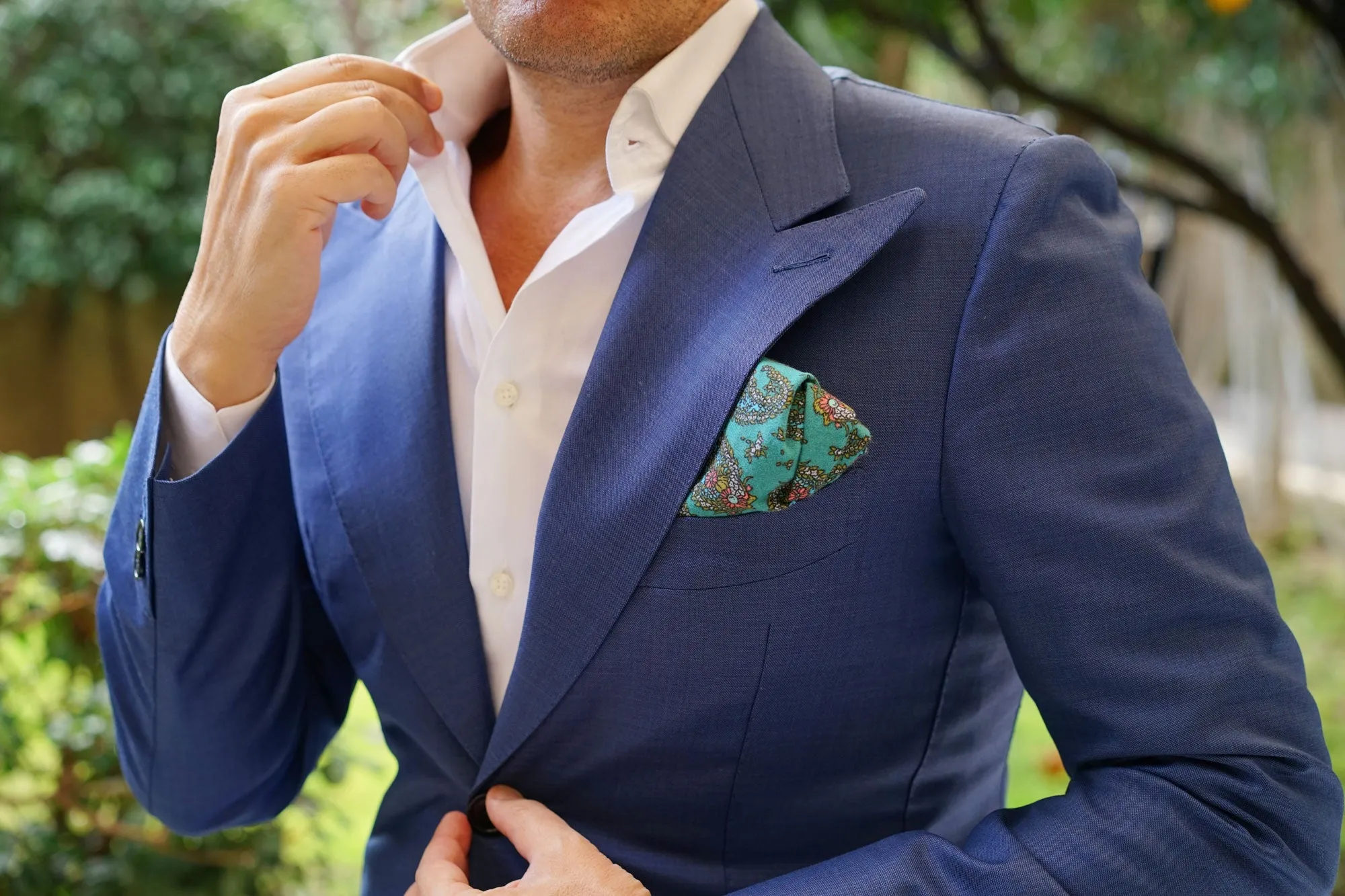 Amer Fort Teal Paisley Pocket Square