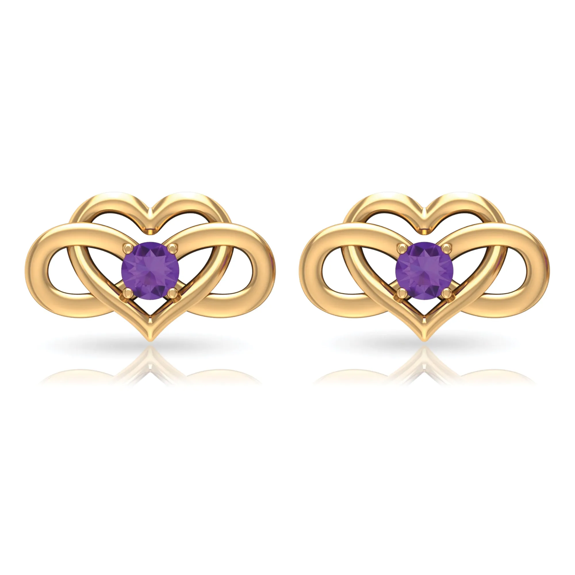 Amethyst Infinity Heart Stud Earrings