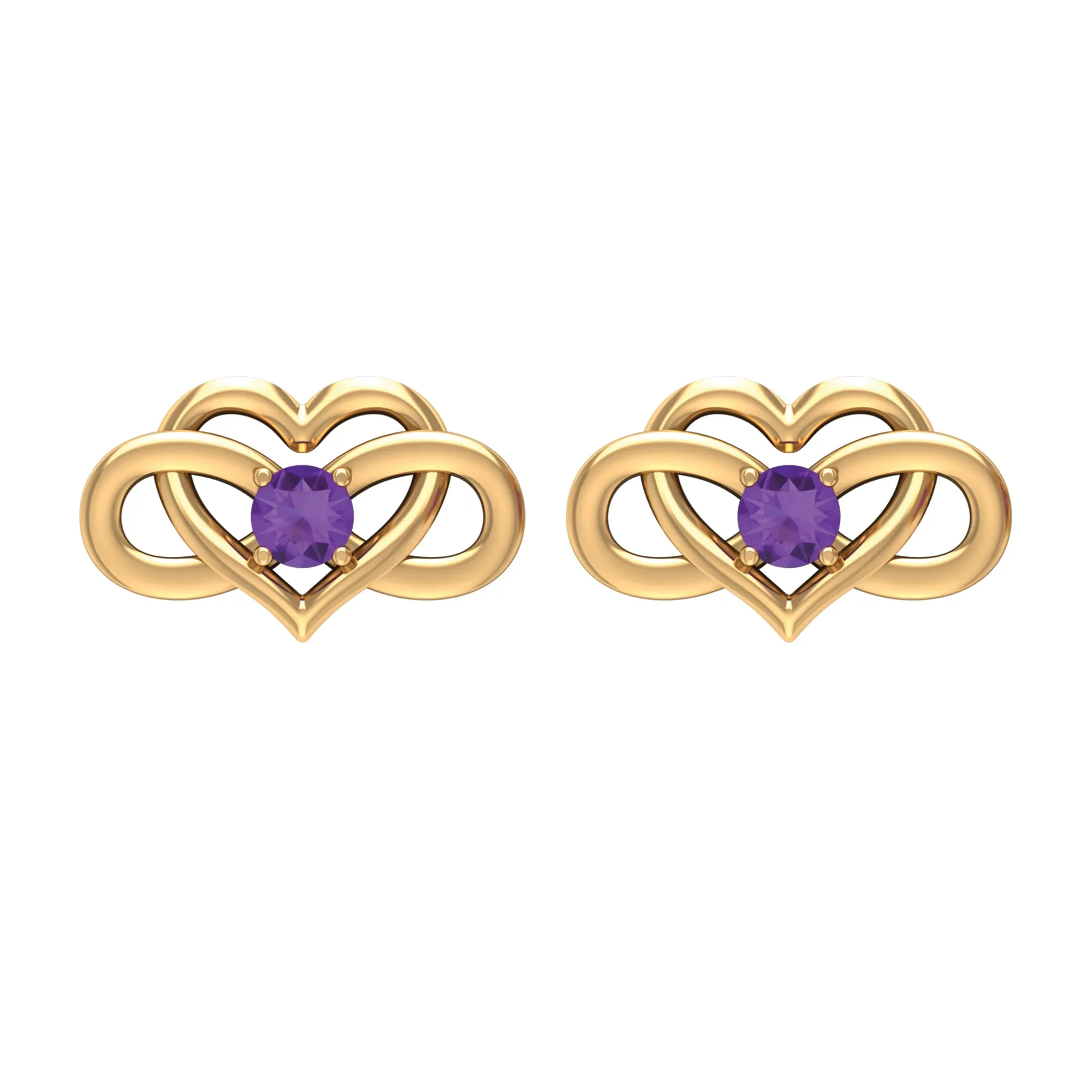 Amethyst Infinity Heart Stud Earrings