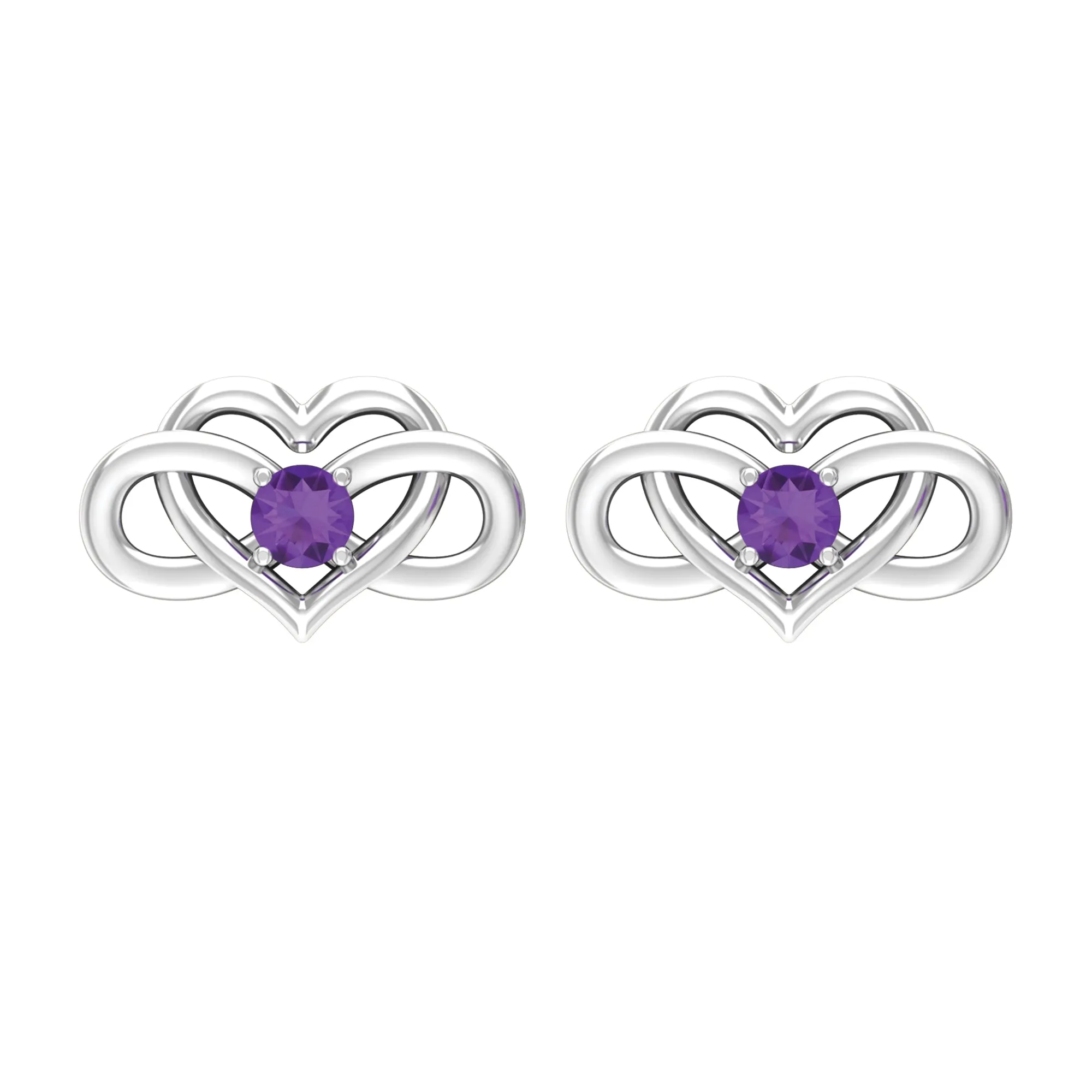 Amethyst Infinity Heart Stud Earrings