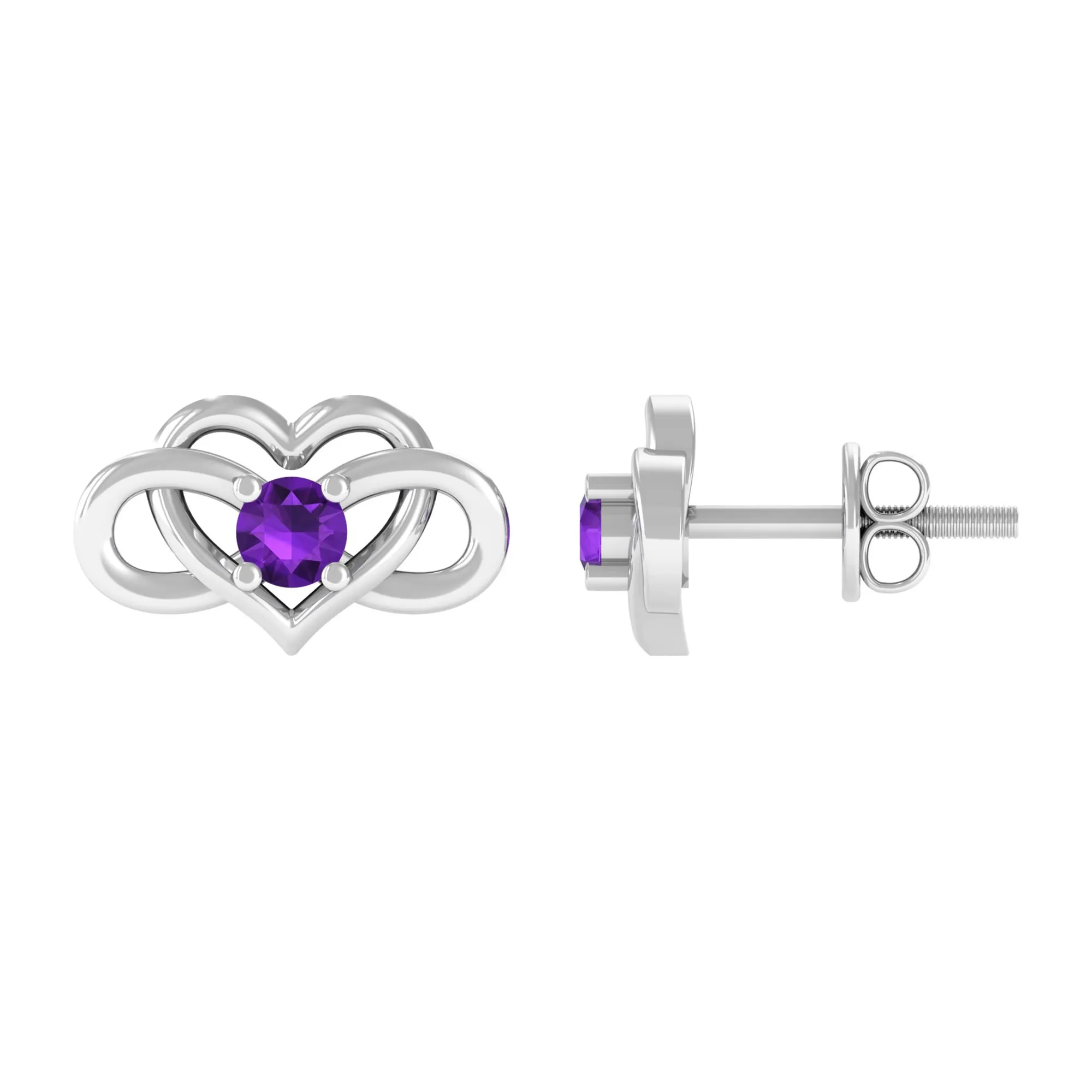 Amethyst Infinity Heart Stud Earrings