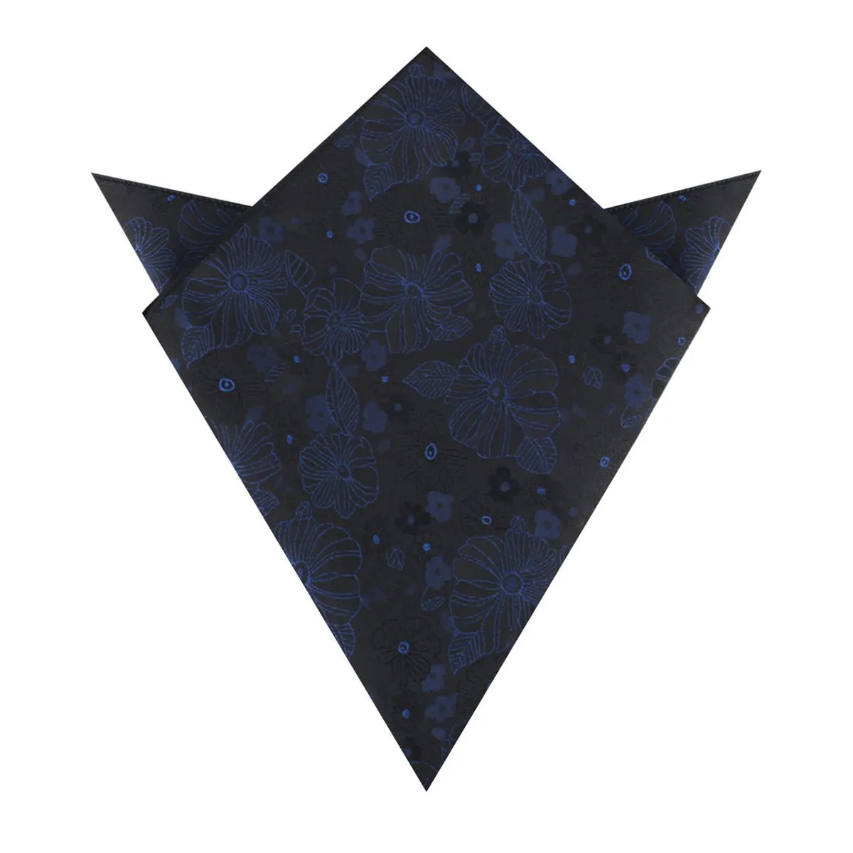 Asagao Midnight Blue-Black Floral Pocket Square