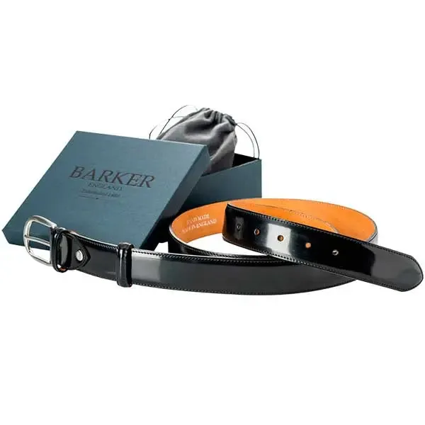 BARKER Belt - Mens Leather Plain - Black Patent